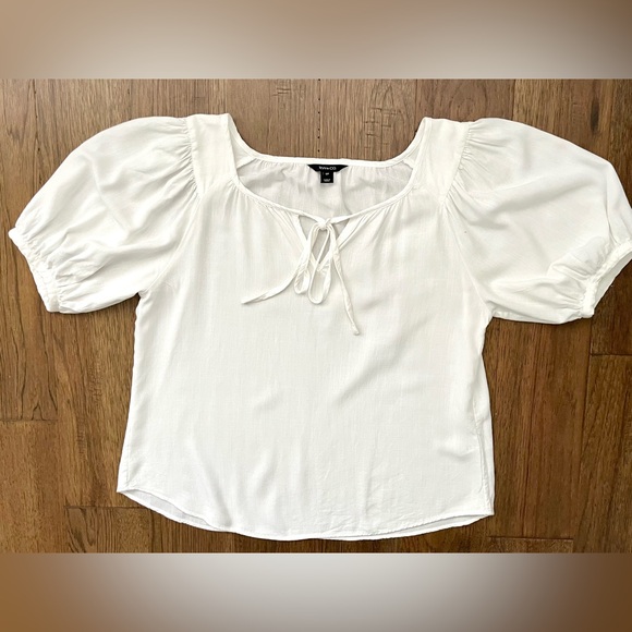 RW&CO White Tie Front Blouse Puff Sleeve Lightweight Small - Picture 2 of 8